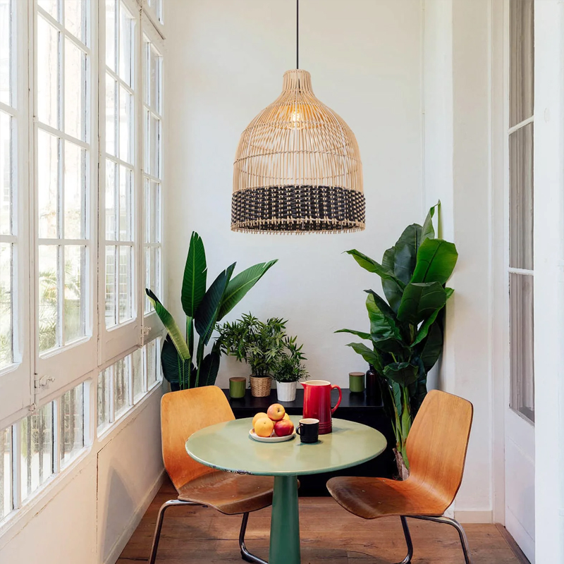 Hand Woven Black Rattan Pendant Lamp Shades Dining Room New Light Fixture