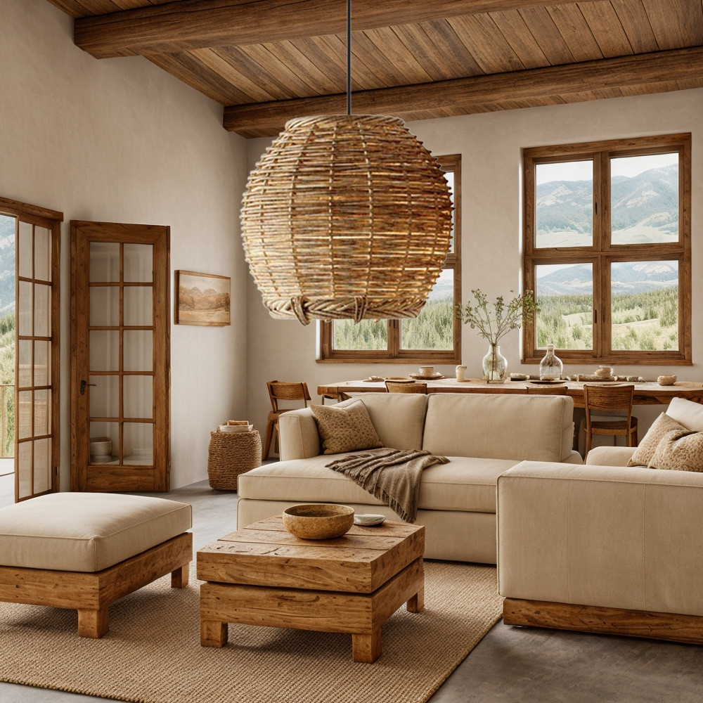 Wabi-Sabi Interior Design Rattan Pendant Light Living Room Bedroom Hanging Lighting Lamp Shade