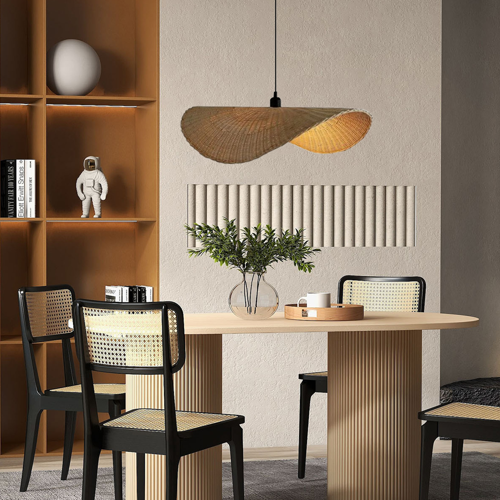 Japanese Rattan Light Pendant Wabi-sabi Retro Straw Hat Chandelier