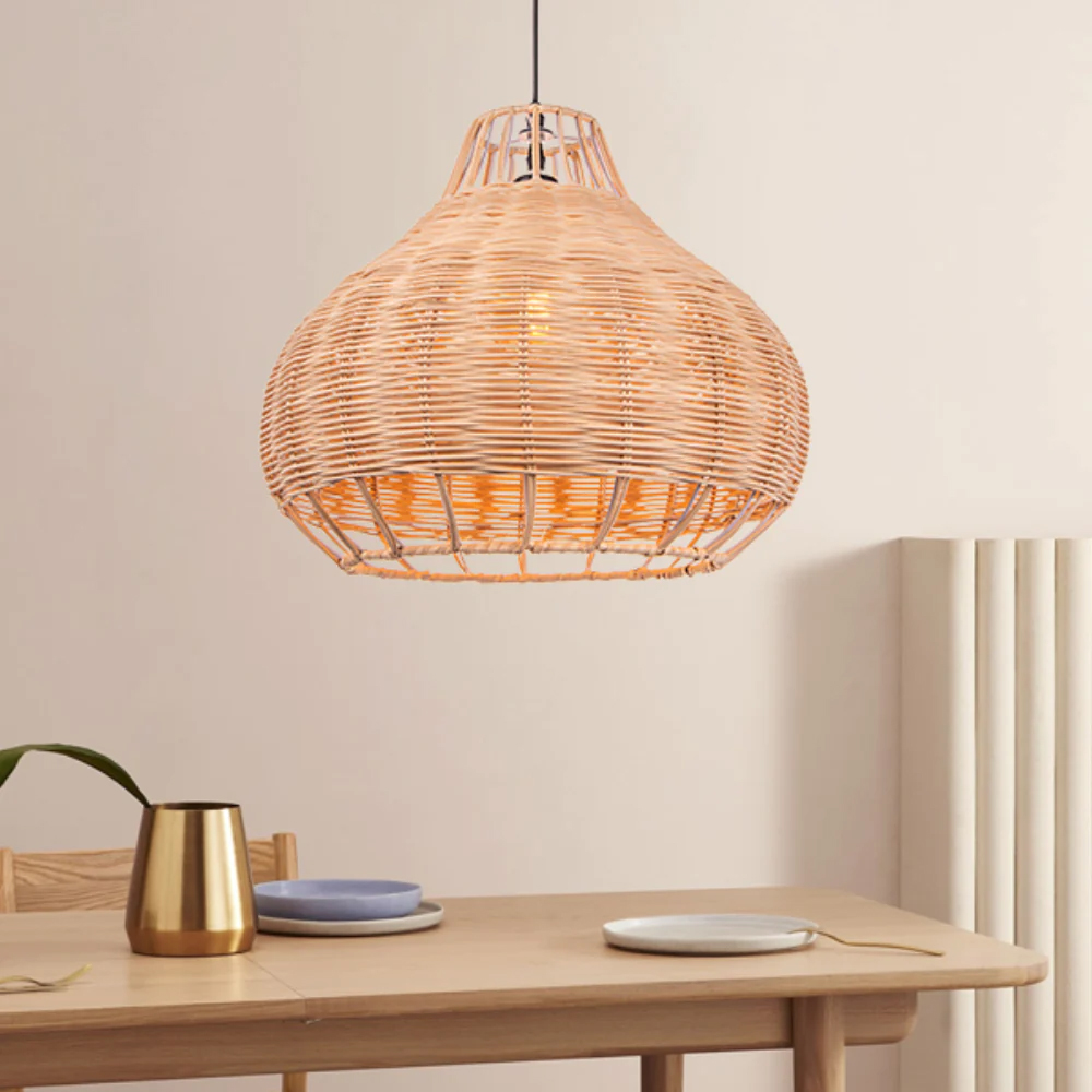 Japanese Style Wicker Hanging Chandelier Hand-Woven Rattan Pendant Lampshade