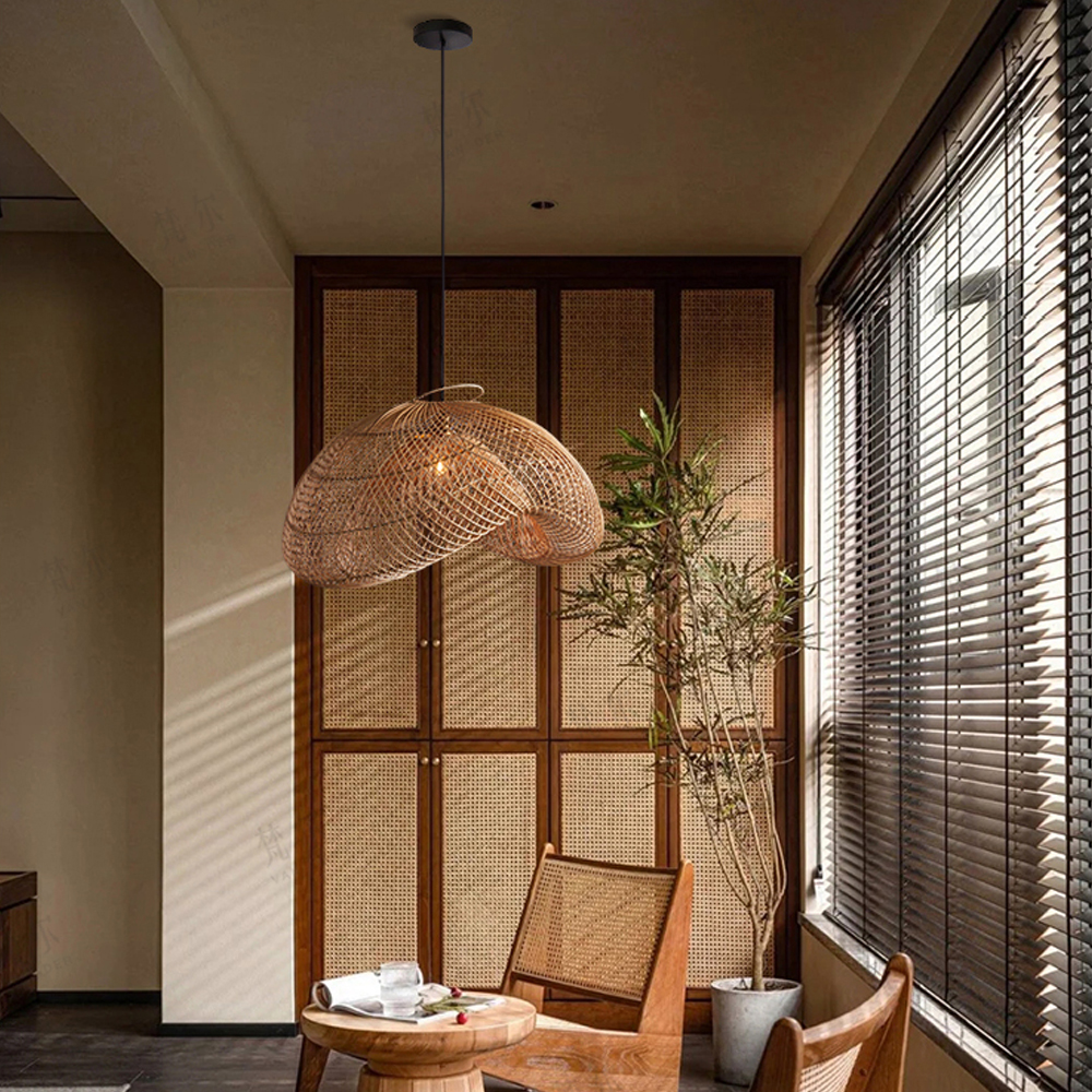 Wabi-Sabi Style Japanese Rattan Pendant Light Fixture For Living Room
