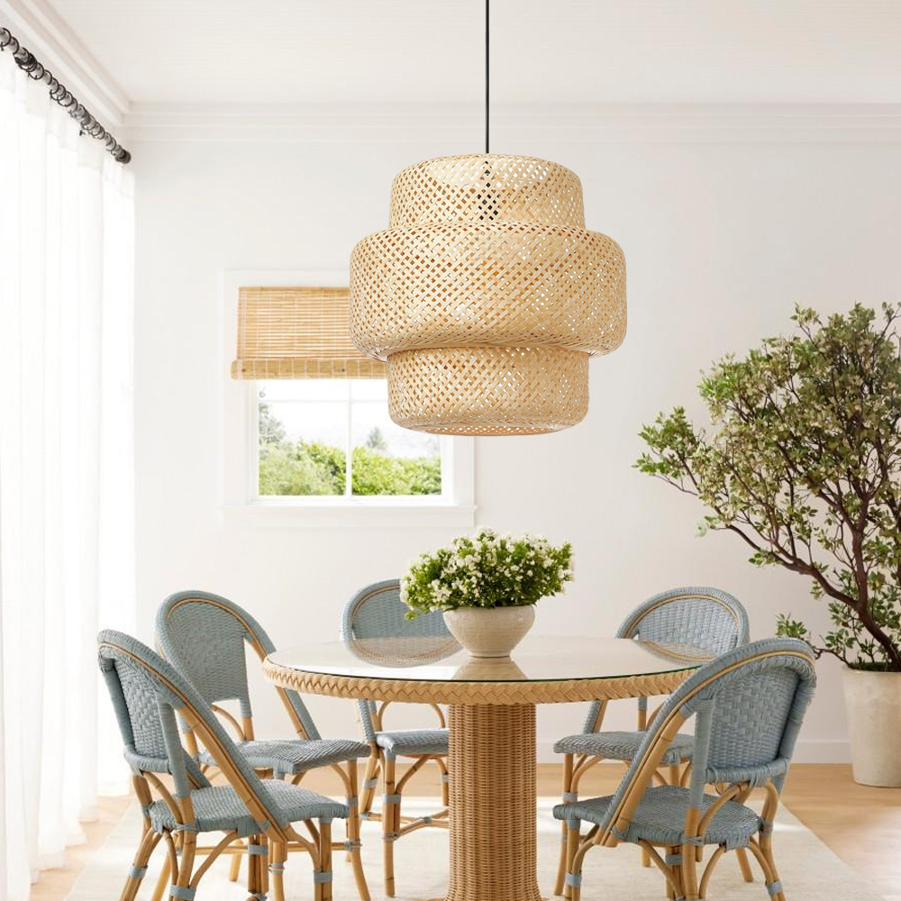 Natural wicker bamboo pendant light fixture restaurant dining room decor lamp shade