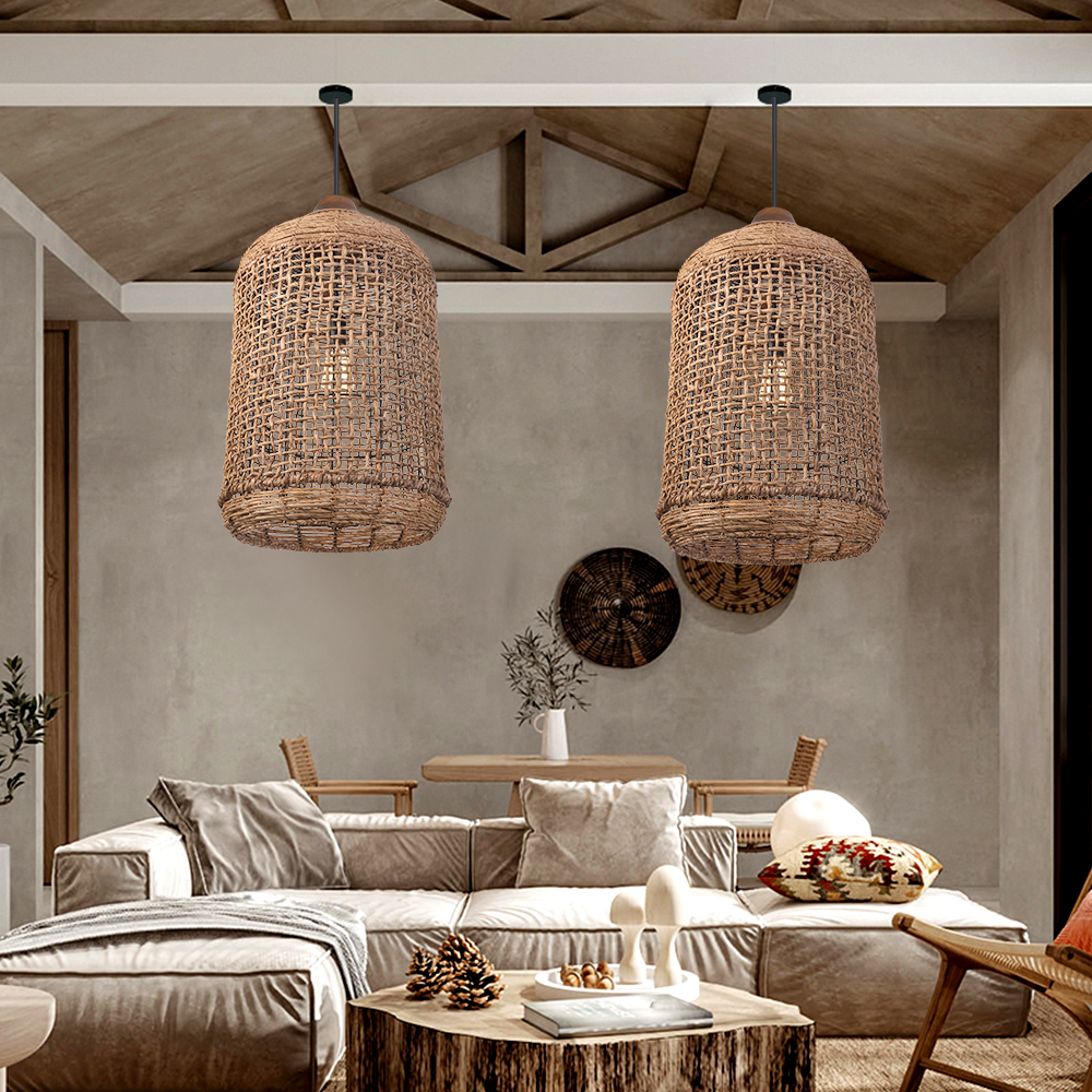 Oversize Wabi-sabi Kitchen Island Light Large Rattan Pendant Light Fixtures