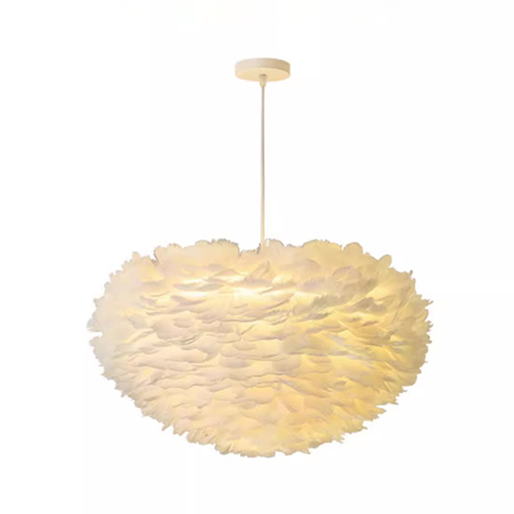 Nordic Dimmable Feather Chandelier Simple Bedroom Eye Protection Pendant Lighting