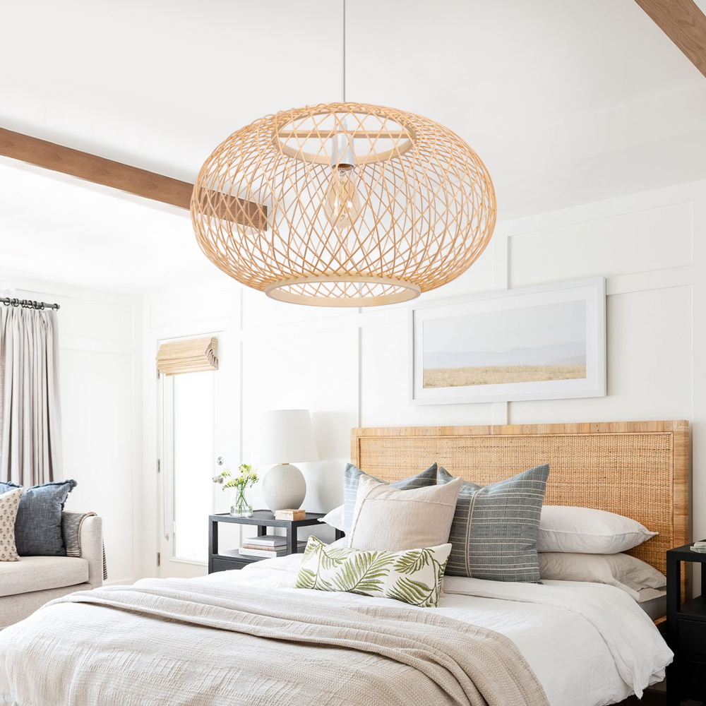 Dining room bamboo pendant light shade hand knitted chandelier