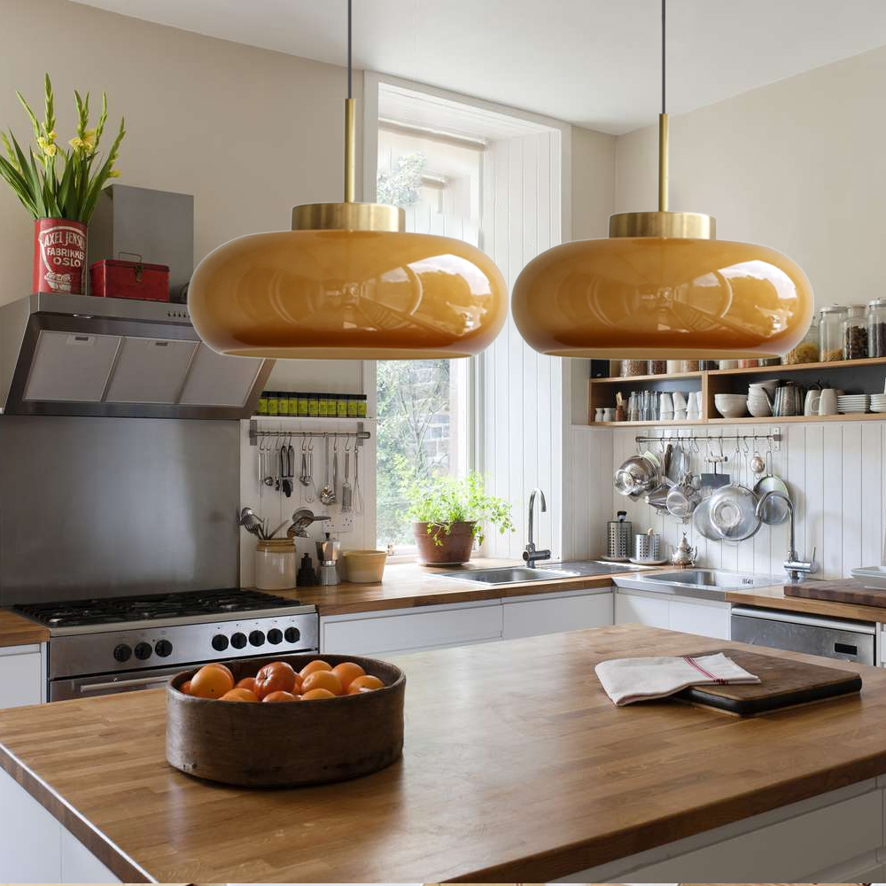 Mid Century Modern Yellow Glass Pendant Light Dining Room Bedroom Chandeliers