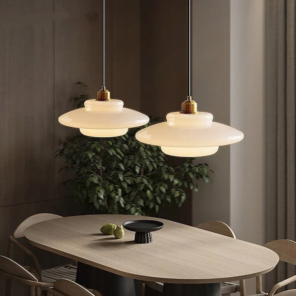 Mid-century Modern Glass Chandelier Multi-Layered Milk White Pendant Light