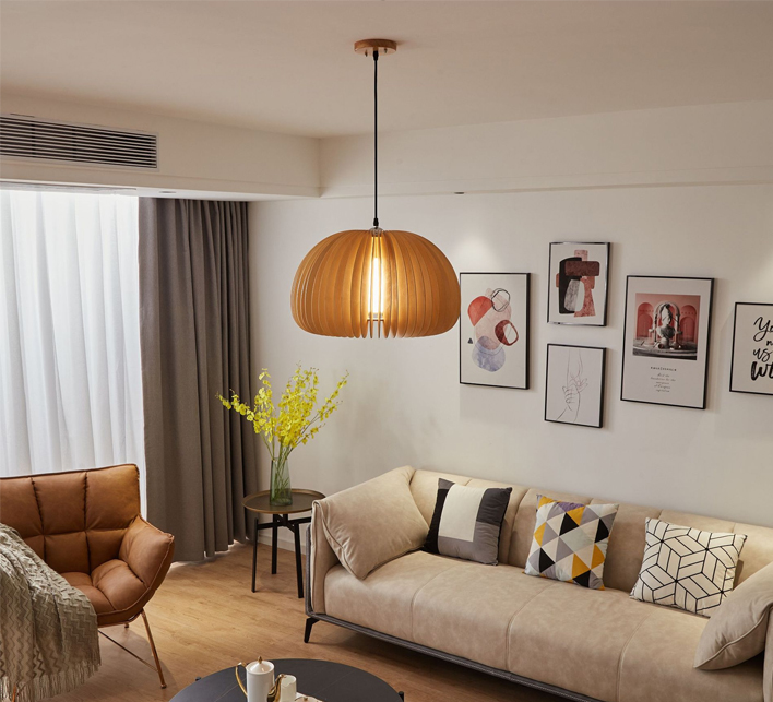 Restaurant Decorative Lamps Nordic Solid Wooden Pendant Light Pumpkin Chandelier