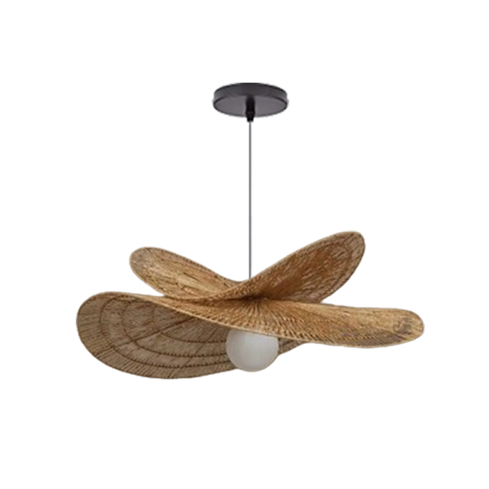 New Chinese Style Retro Rattan Art Double Layered Straw Hat Pendant Light