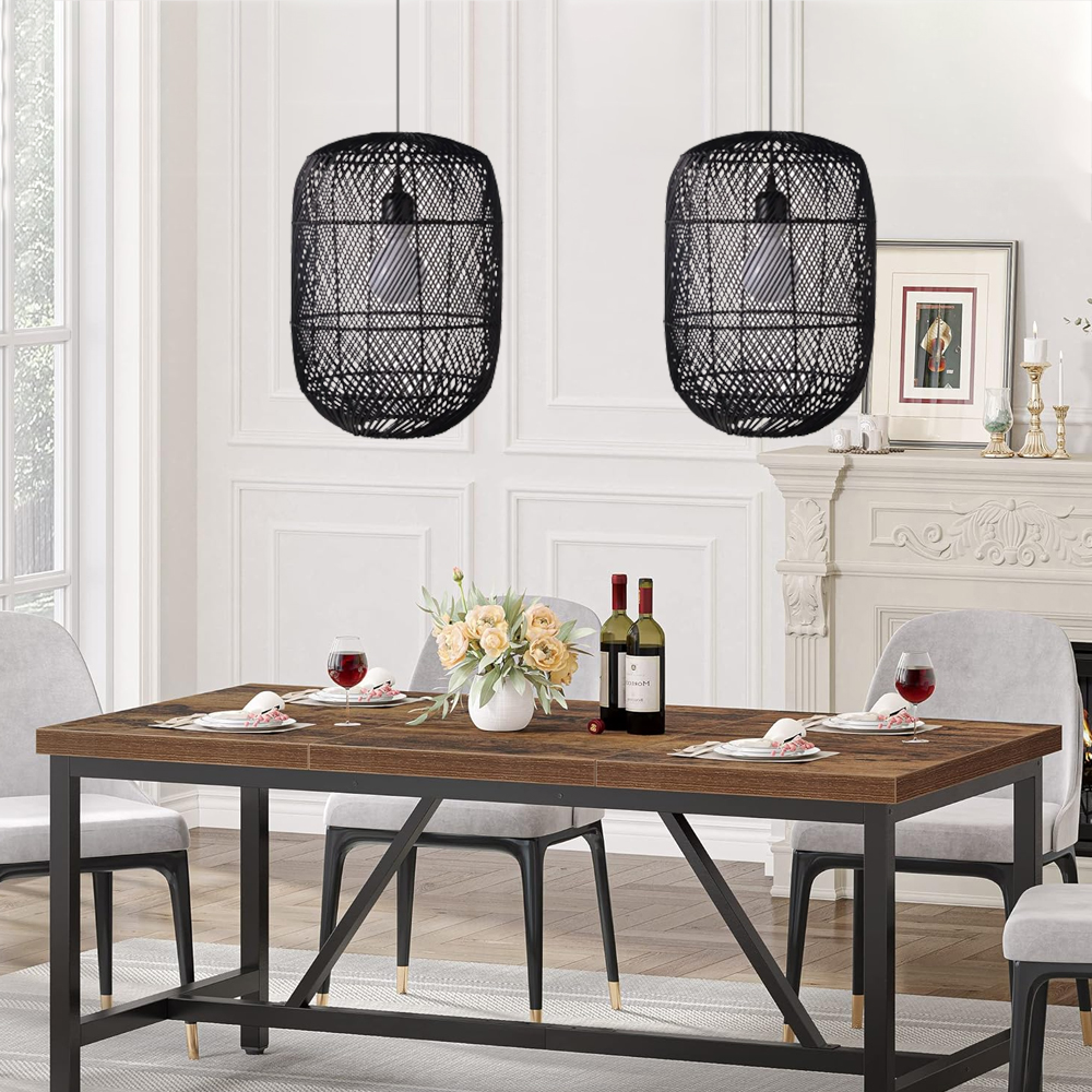 Modern Black Rattan Pendant Light For Kitchen Island Dining Room