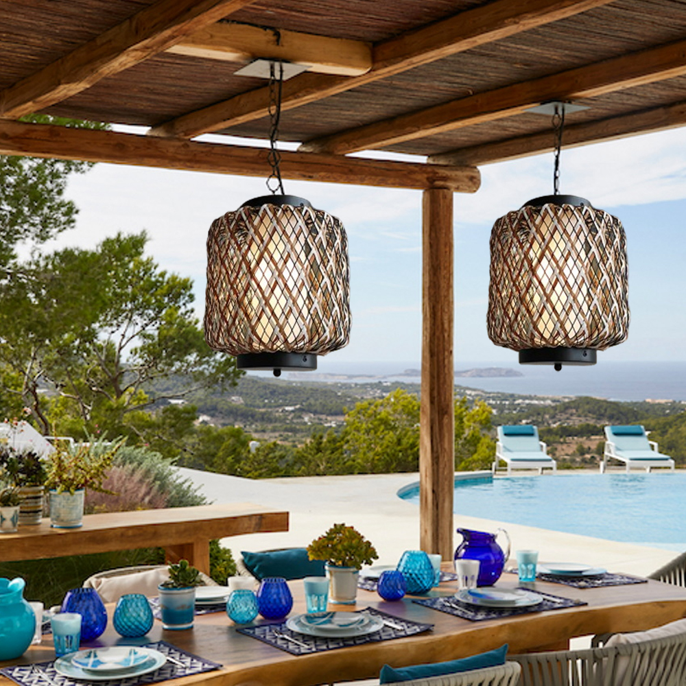 Outdoor Waterproof Lantern Chandelier Garden Balcony Rattan Decorative Lamps