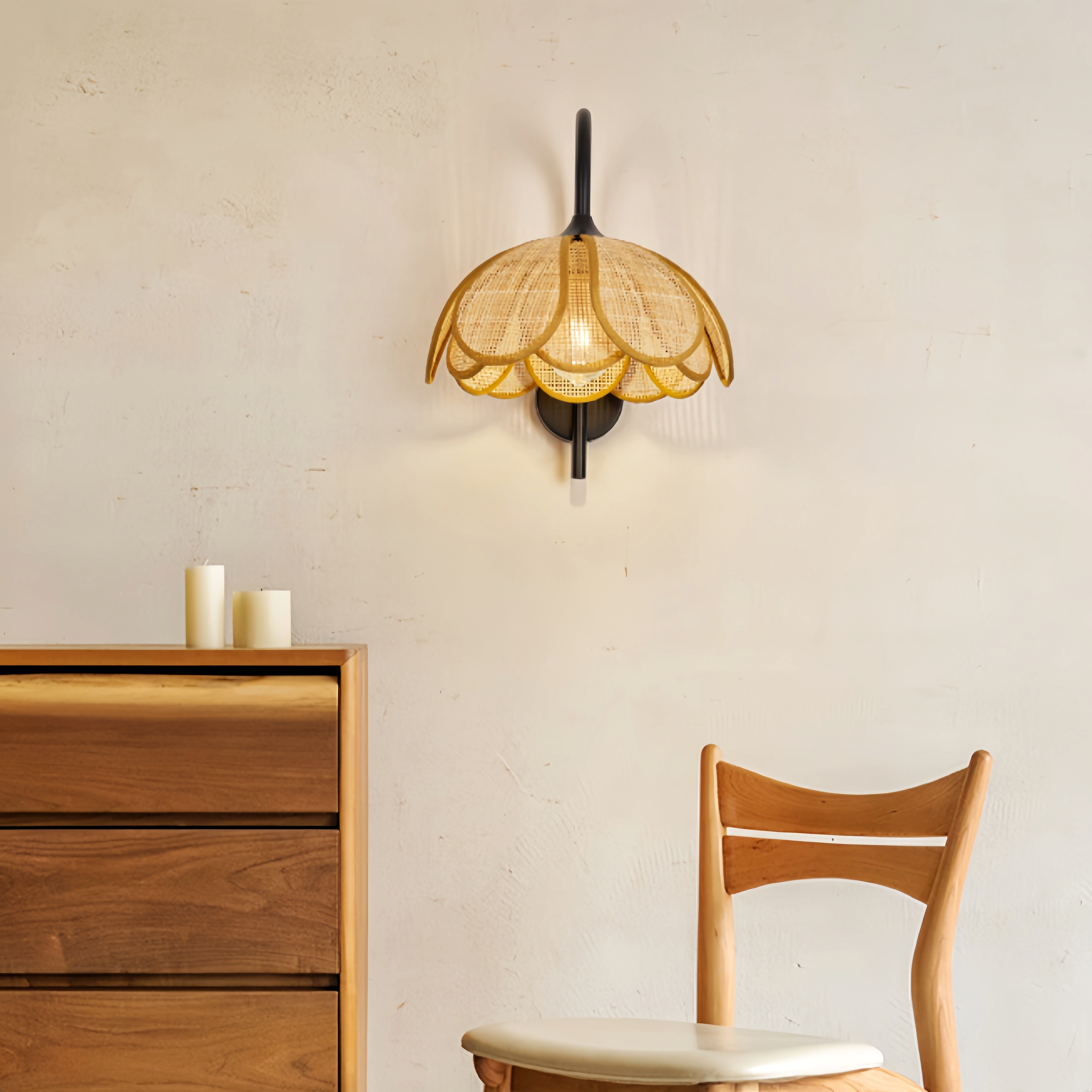 Japanese Wabi Sabi Style Rattan Woven Petal Wall Lamp