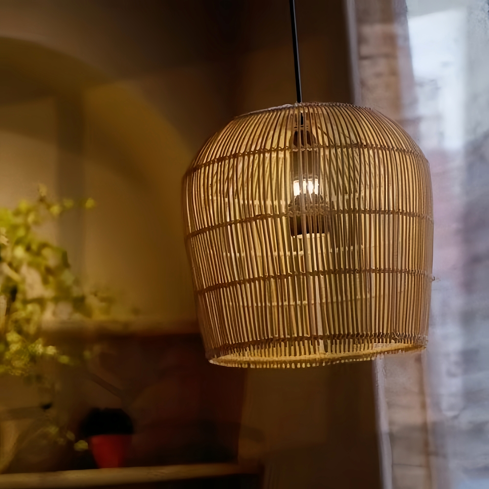  Wooden style natural rattan handmade woven chandelier