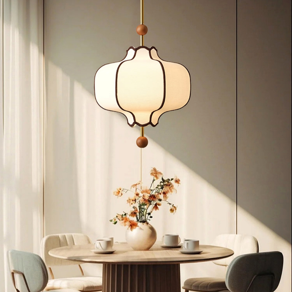 French Retro Style Bedroom Lace Fabric Pendant Light