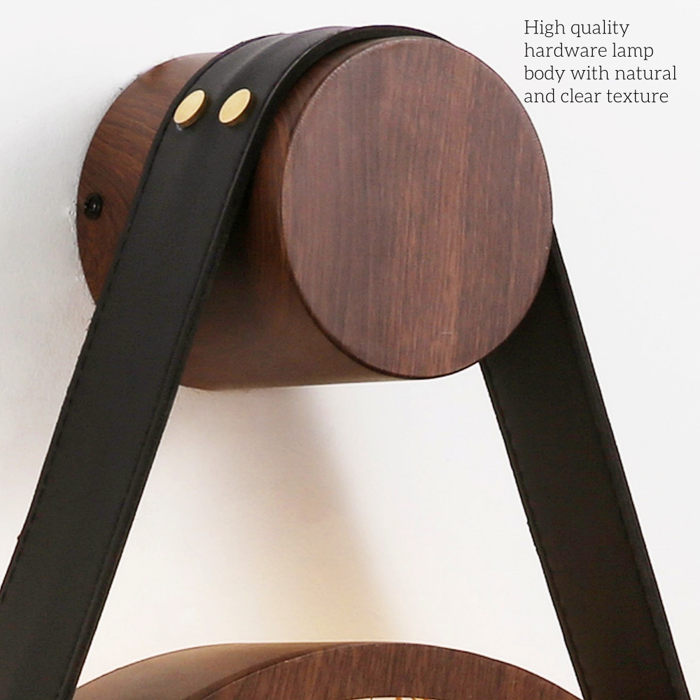 Wabi Sabi Style Retro Walnut Wood Grain Glass Hanging With Wall Lamp