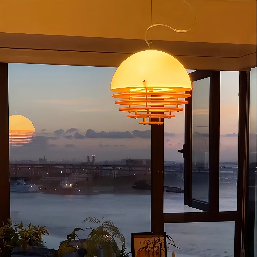 Vintage Bauhaus Sunset Orange Acrylic Pendant Bar Light Fixture