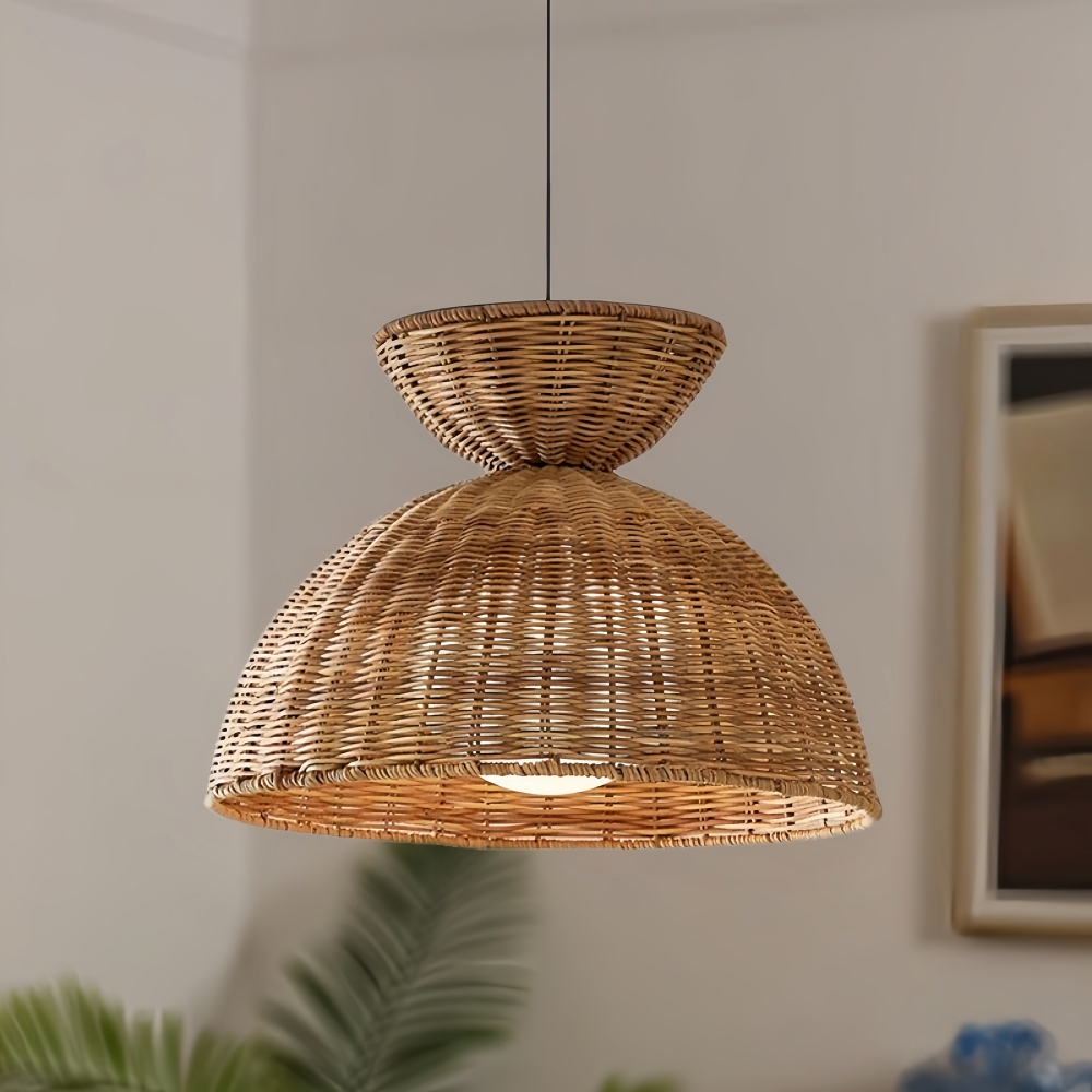 Wabi Sabi Style Dark Handmade Rattan Bird's Nest Shaped Pendant Light
