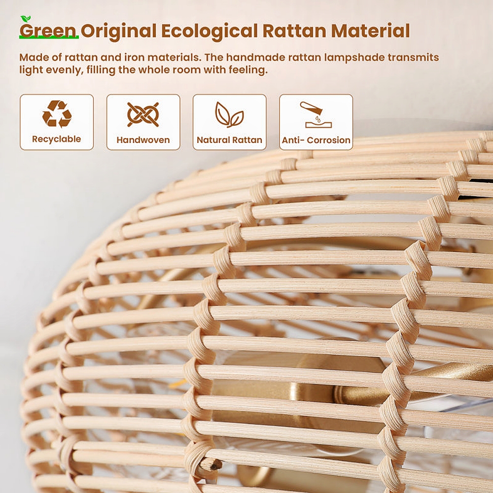 Bohemian Atyle Rattan 20 Inch Ceiling Fan Light 