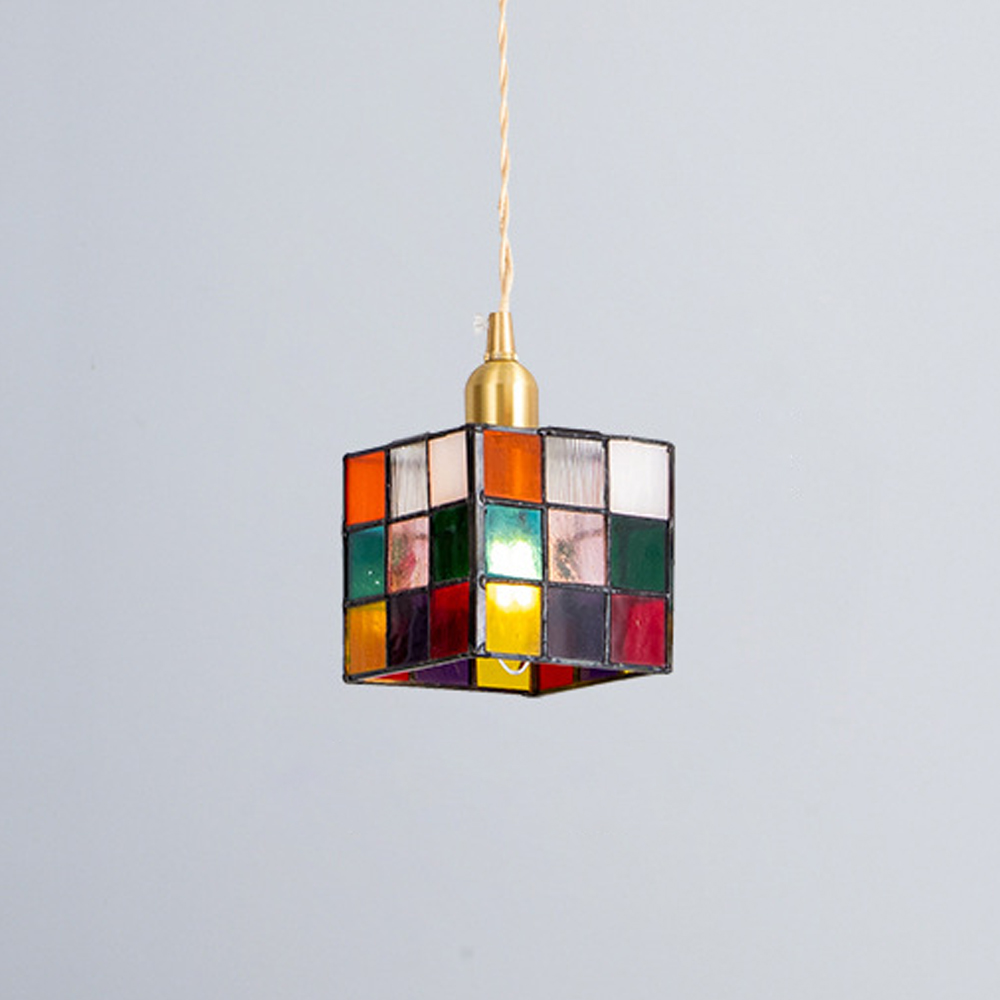 Creative Rubik’s cube small glass chandelier for kitchen island