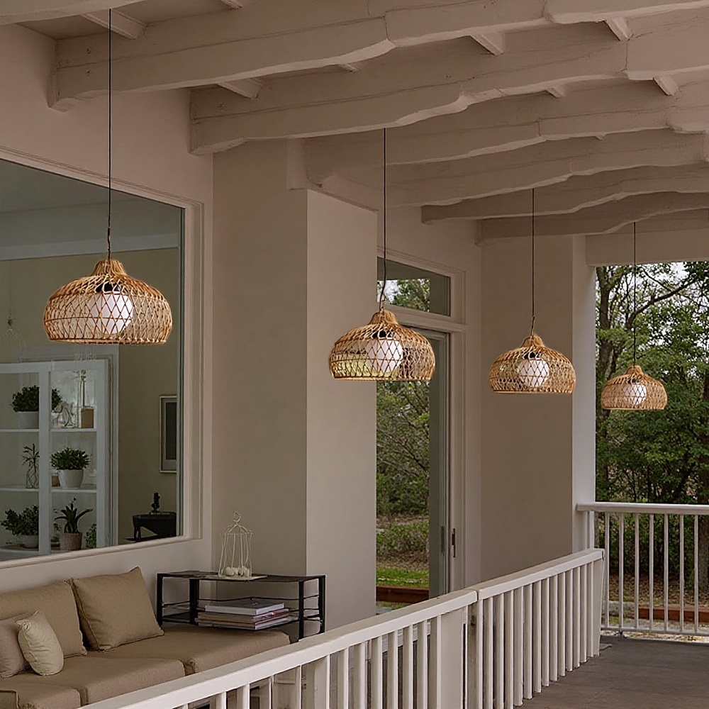 Outdoor courtyard waterproof rattan woven pendant light 16 inch decorative pendant light