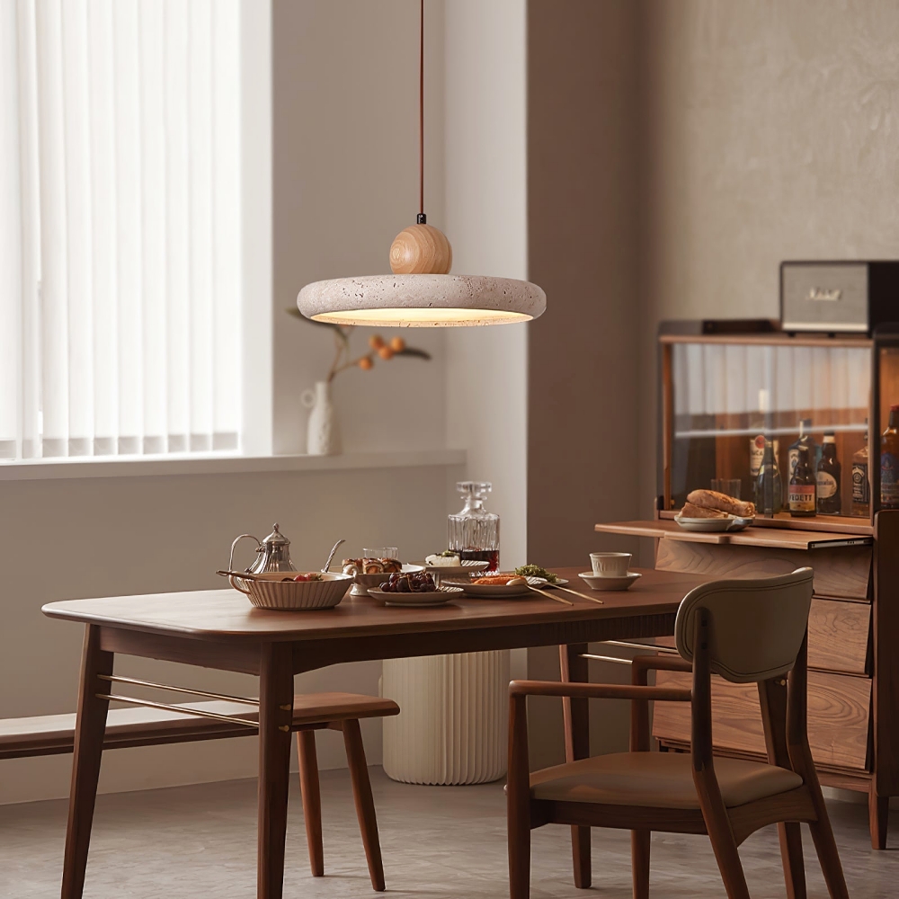 Wabi Sabi Style Yellow Cave Stone Circular Creative Pendant Light