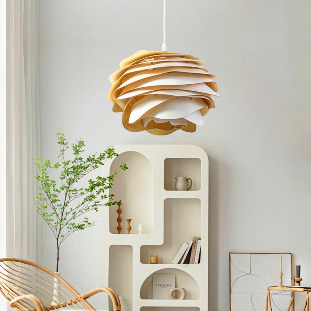 Wabi Sabi Artisanal Retro Rose Shape Solid Wood Pendant Light