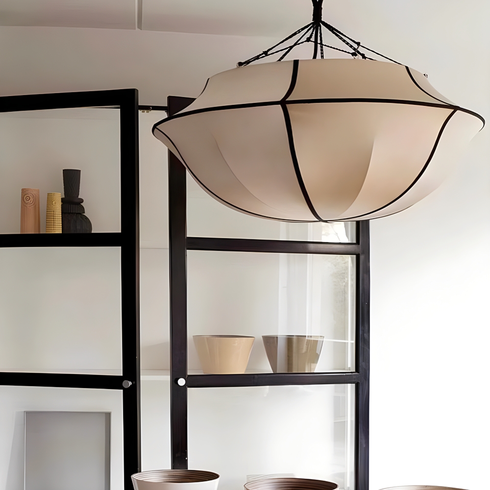 French Drum Shaped Satin Fabric Pendant Light