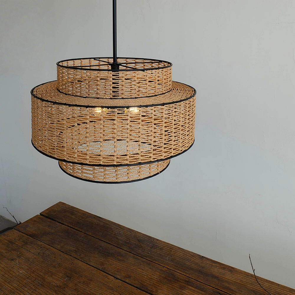 Wabi Sabi Handwoven Linen Rope Art Pendant Lamp