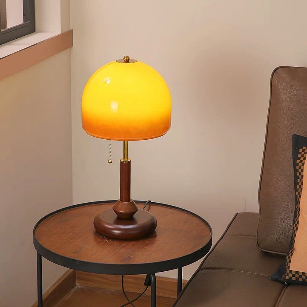 Vintage Glass-Decorated Solid Wood Sunset Table Lamp