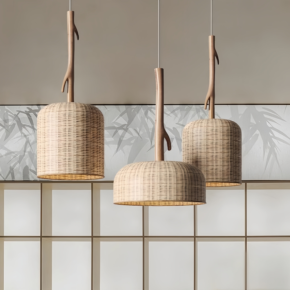 Wabi-Sabi Style Rattan Woven Combination Pendant Light