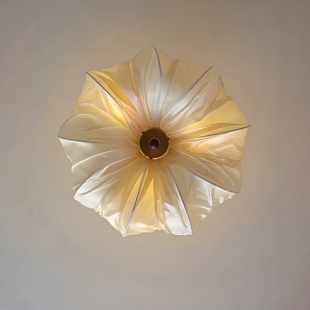 Retro Cream Aesthetic Restaurant Semi-Flush Mount Fabric Flower Ceiling Light
