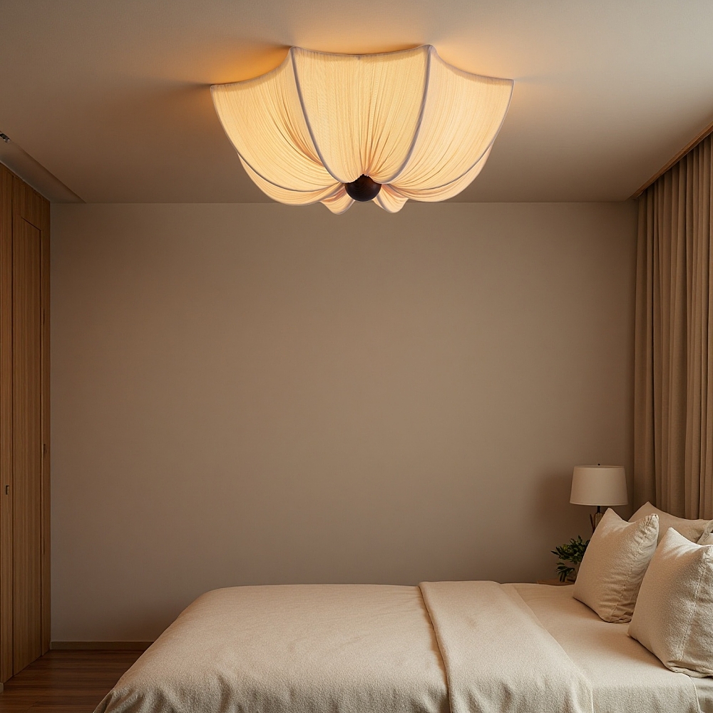 French Retro Fabric Petal Ceiling Light Vintage Flush Mount