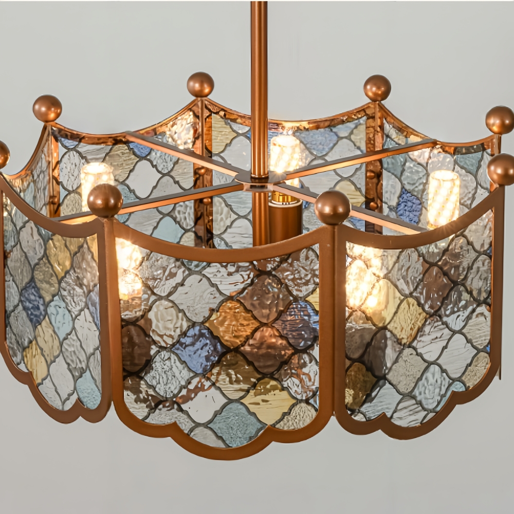 Mid-Century Vintage Enameled Glass Chandelier