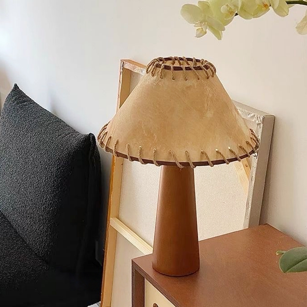 Mid-Century Vintage Dark Solid Wood Parchment Table Lamp
