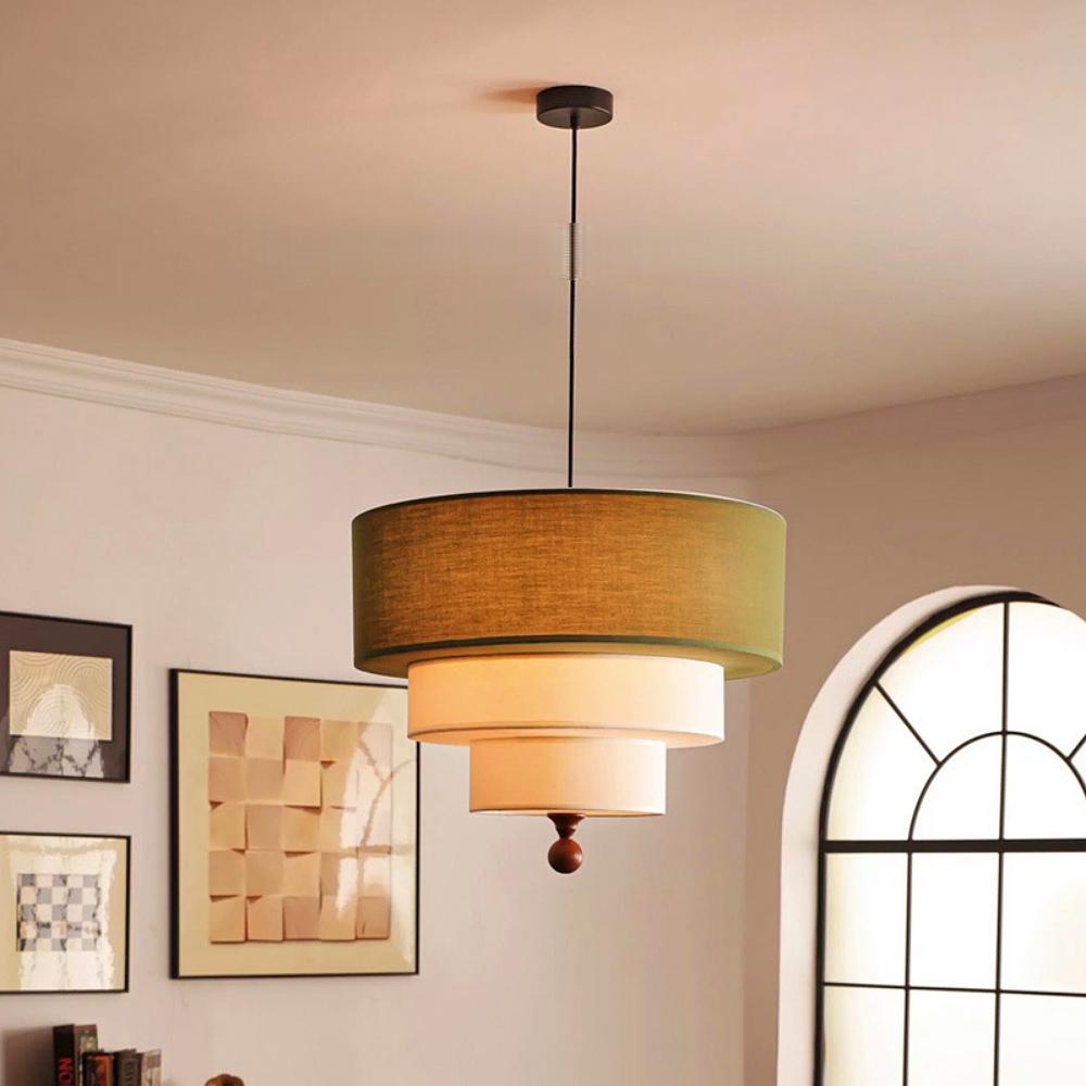 French Retro Color-Blocked Fabric Pendant Light