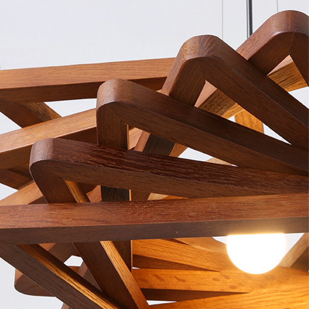 Japanese Retro Wooden Spiral Pendant Lamp