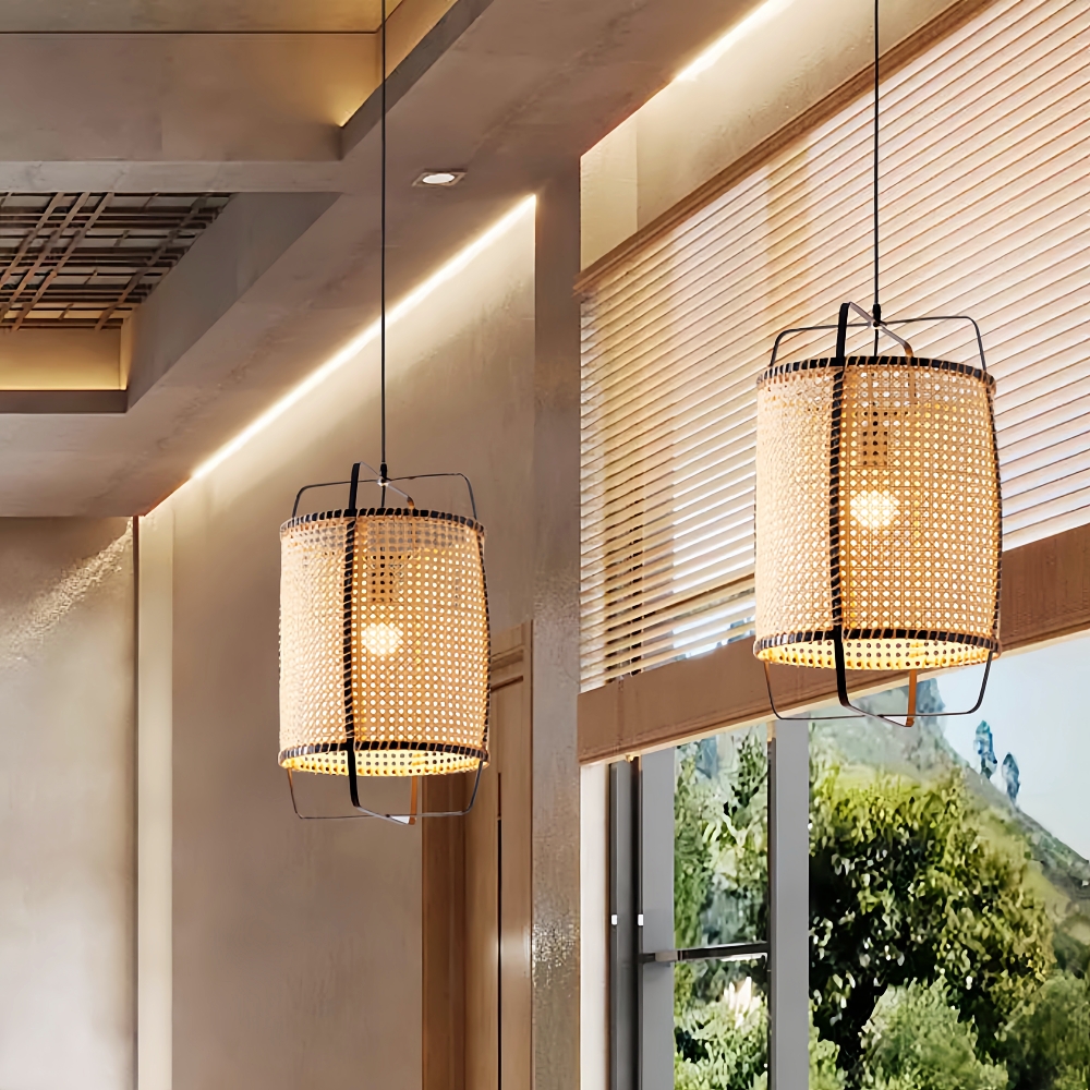 Wabi-Sabi Style Rattan Cane Pendant Light