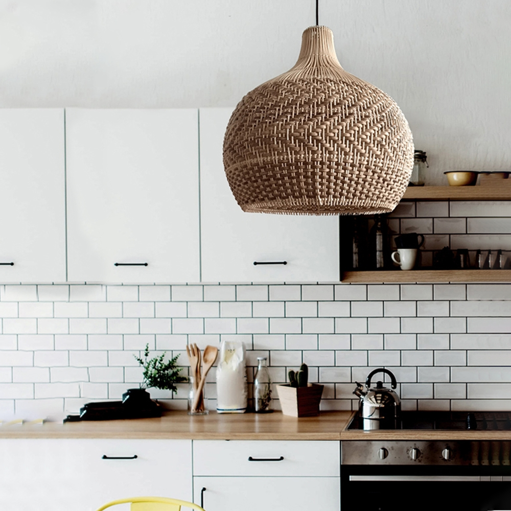 Simple Modern Woven Rattan Pendant Lamp E27 Hardwired Chandelier