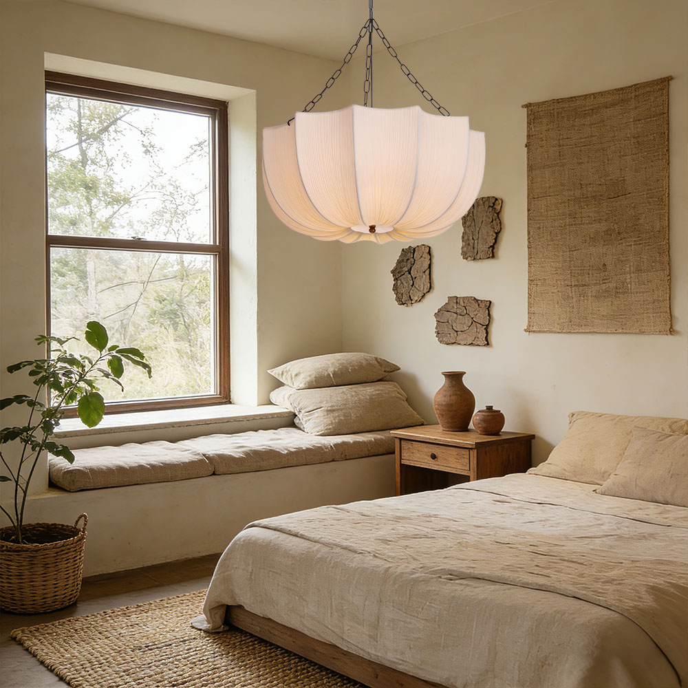 Japanese Retro Wabi-Sabi Style Fabric Pendant Light Living Room Bedroom Lighting Fixtures