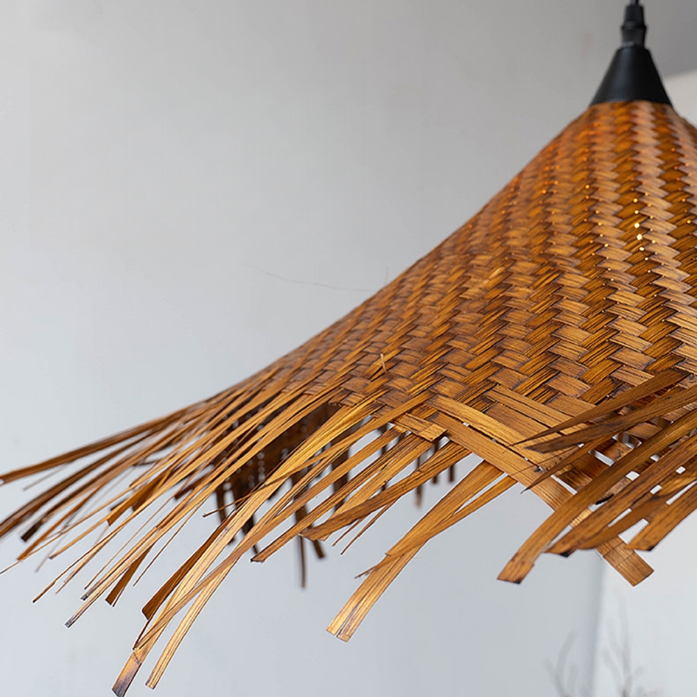 Wabi-Sabi Handmade Bamboo Woven Hat Pendant Light