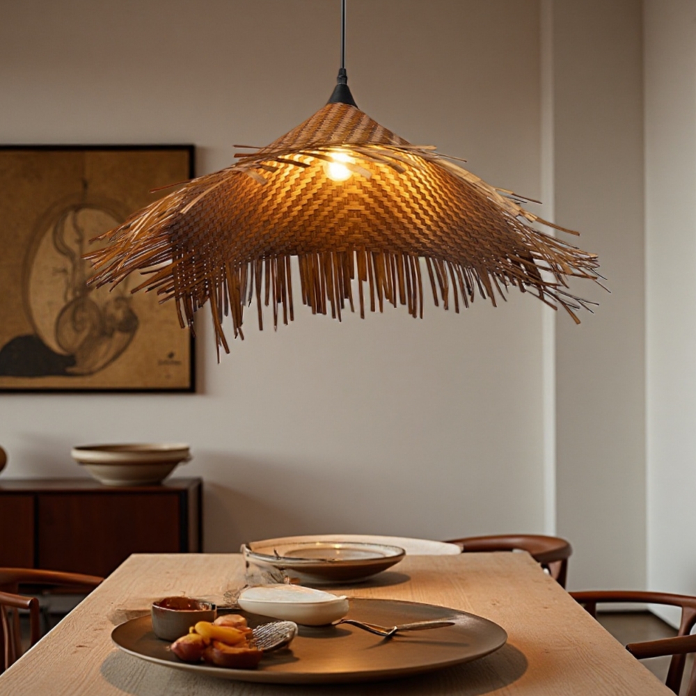 Wabi-Sabi Handmade Bamboo Woven Hat Pendant Light