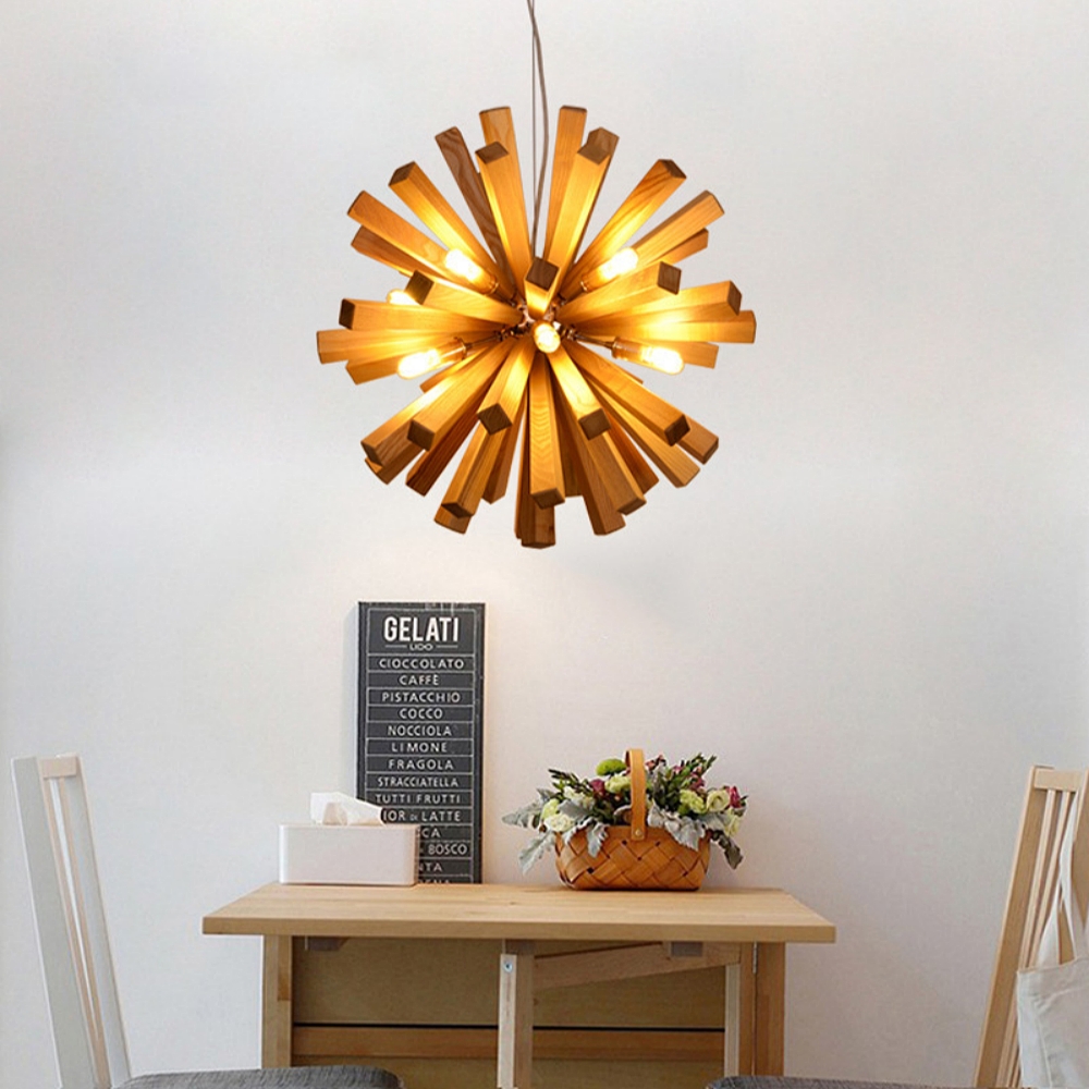 Nordic Creative Solid Wood Flower Shaped Dandelion Pendant