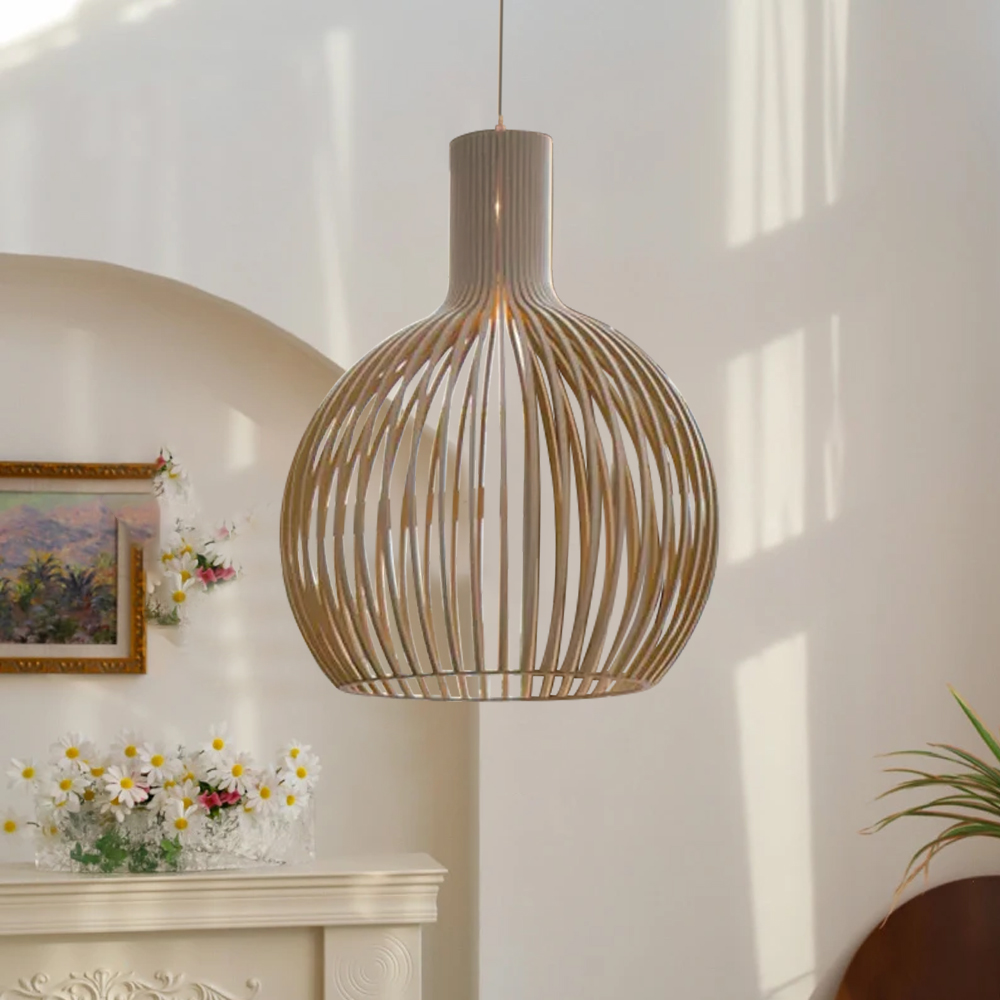 Japanese Handwoven Wooden Pendant Light Fixture Dining Room Birdcage Chandelier