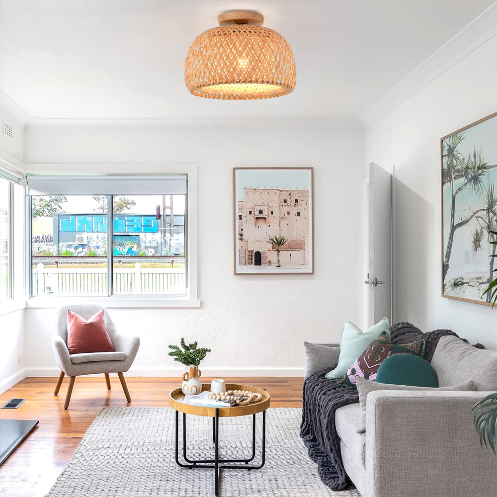 Handwoven Bamboo Ceiling Light Shade Flush Mount Lamp