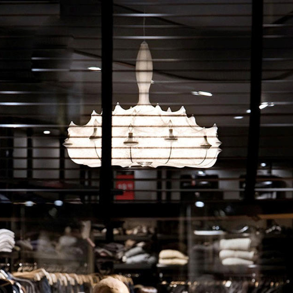 Japanese Cream Silk Chandelier Mid-century Retro Conic Pendant Light