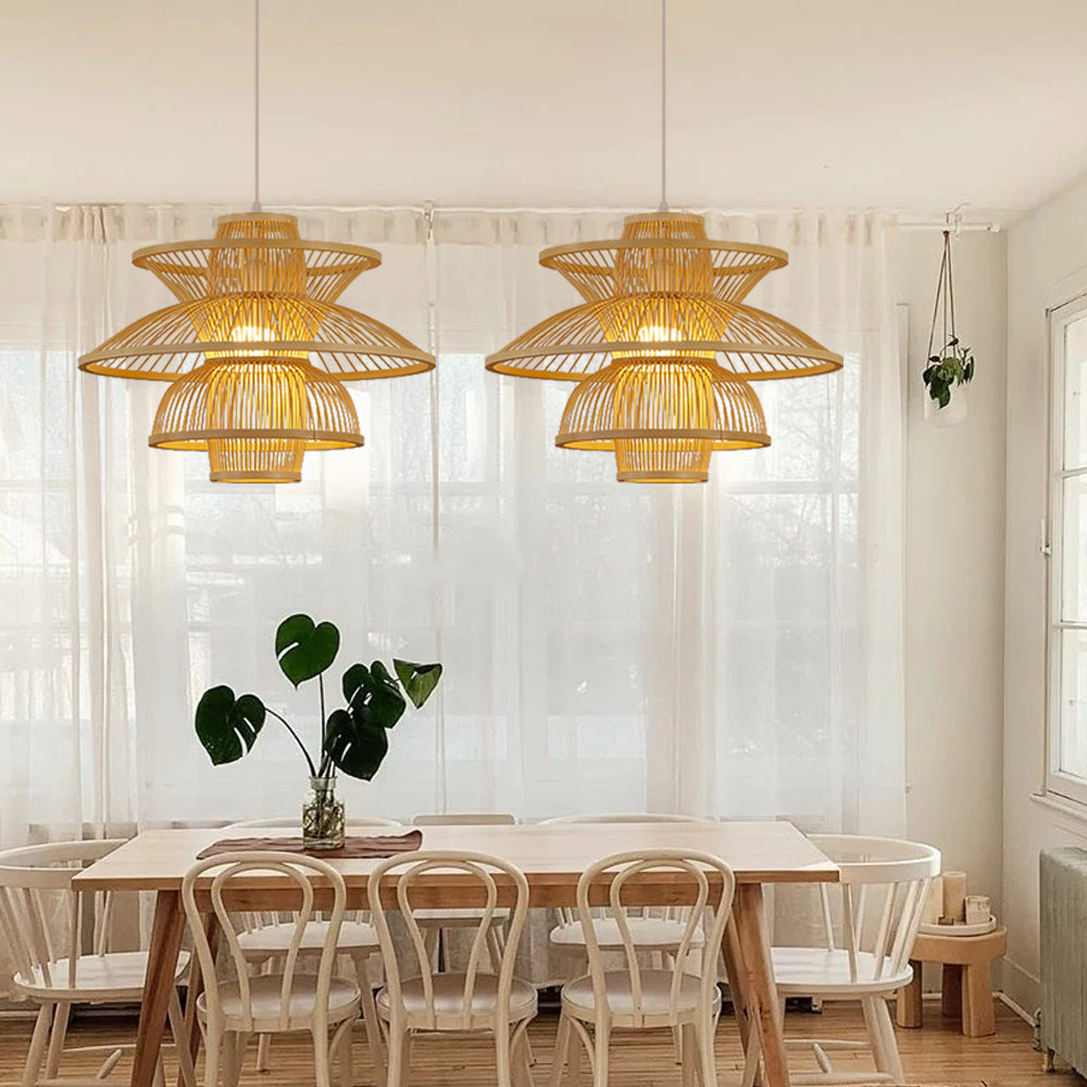 Bamboo Light Fixture Flower Lampshade Boho Deco Lamps