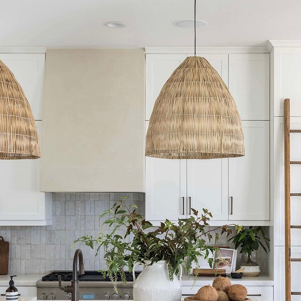 Bohemian kitchen island rattan pendant light bell shaped bedroom bedside lamp