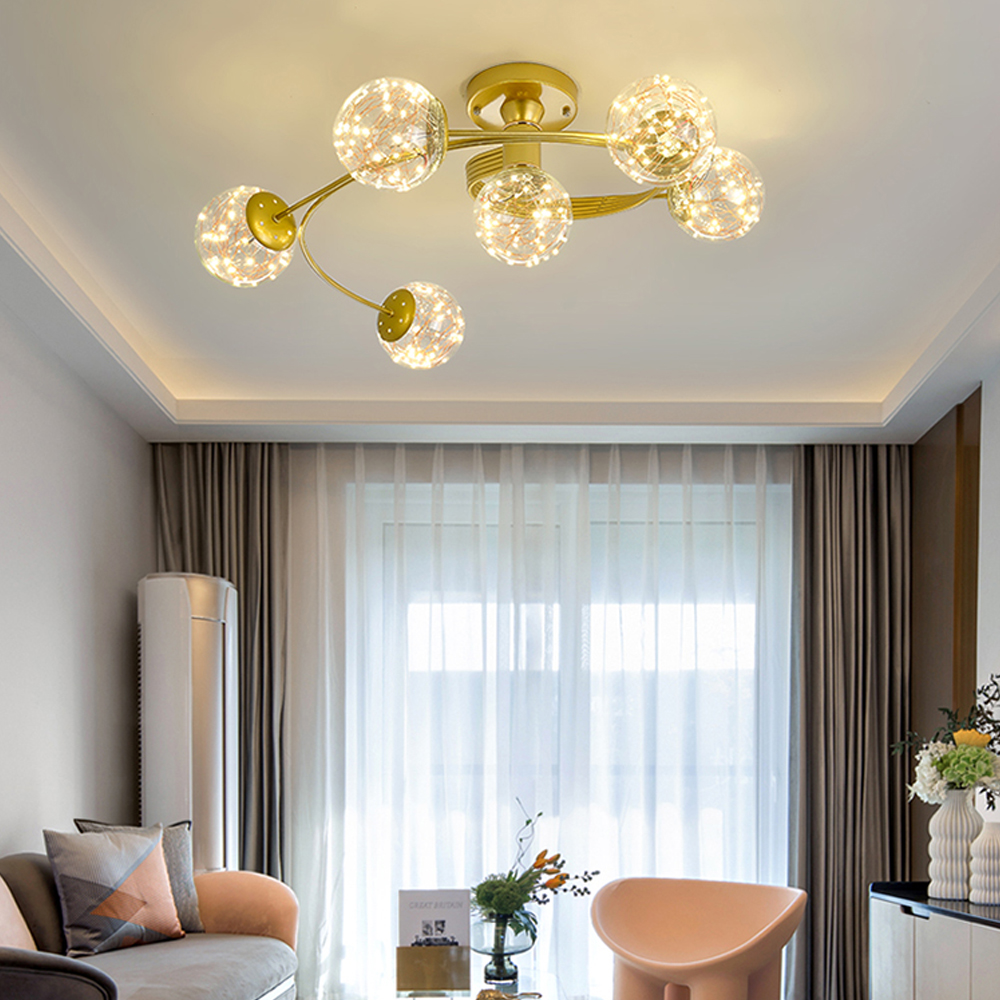 Nordic luxury star string chandelier glass bubble pendant lighting living room glass ball lamps