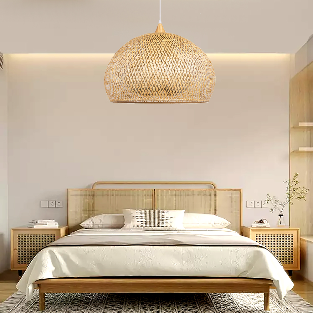 Japandi Home Decor Bamboo Ceiling Lamp Woven Rustic Pendant Lighting