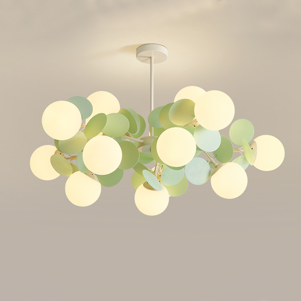French Cream Style Living Room Glass Pendant Light Modern Green Bubble Chandelier